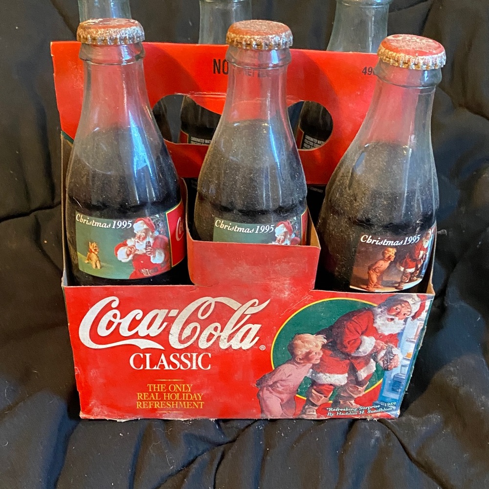 Coca Cola Classic Christmas 1995 Glass Bottles - Red and White